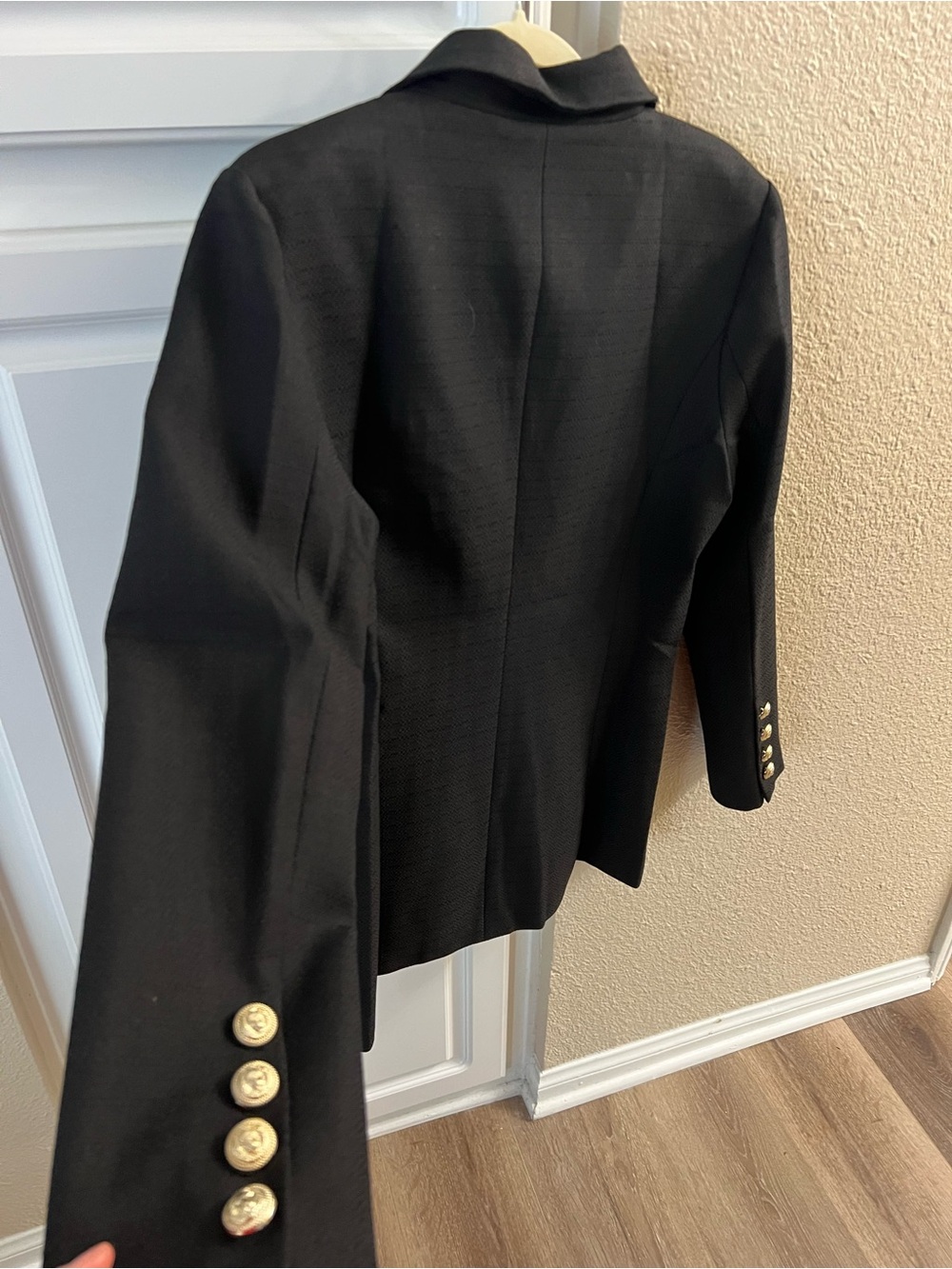 Women's Black Double-Breasted Blazer with Gold Buttons - Picture 2 of 5